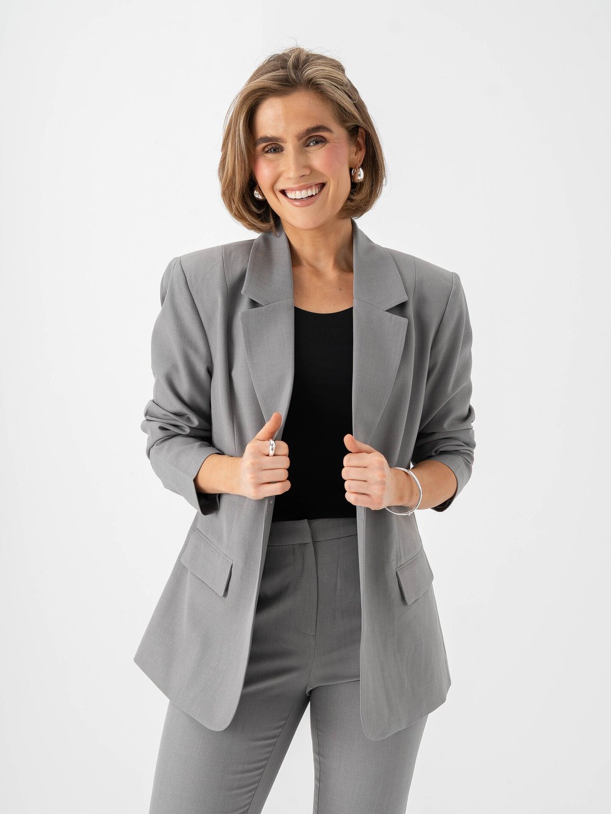 Ichi Fava Long Blazer Grey Melange