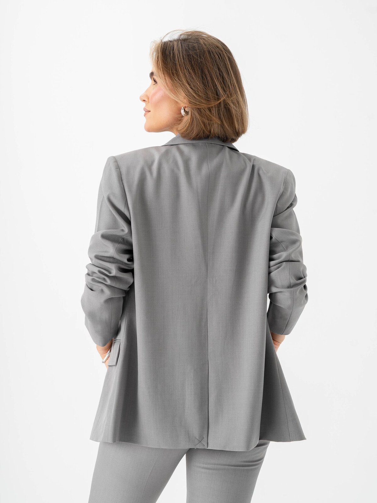 Ichi Fava Long Blazer Grey Melange