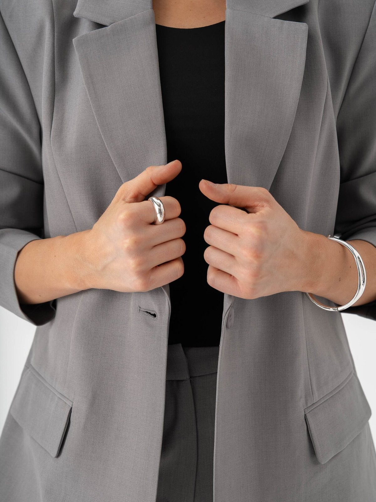 Ichi Fava Long Blazer Grey Melange