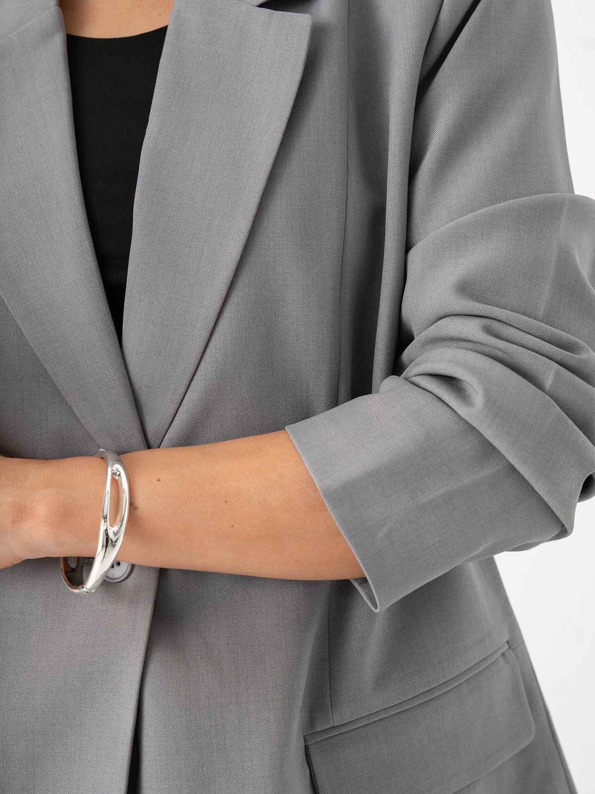 Ichi Fava Long Blazer Grey Melange