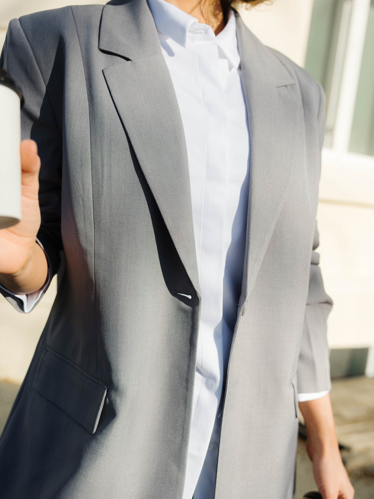 Ichi Fava Long Blazer Grey Melange