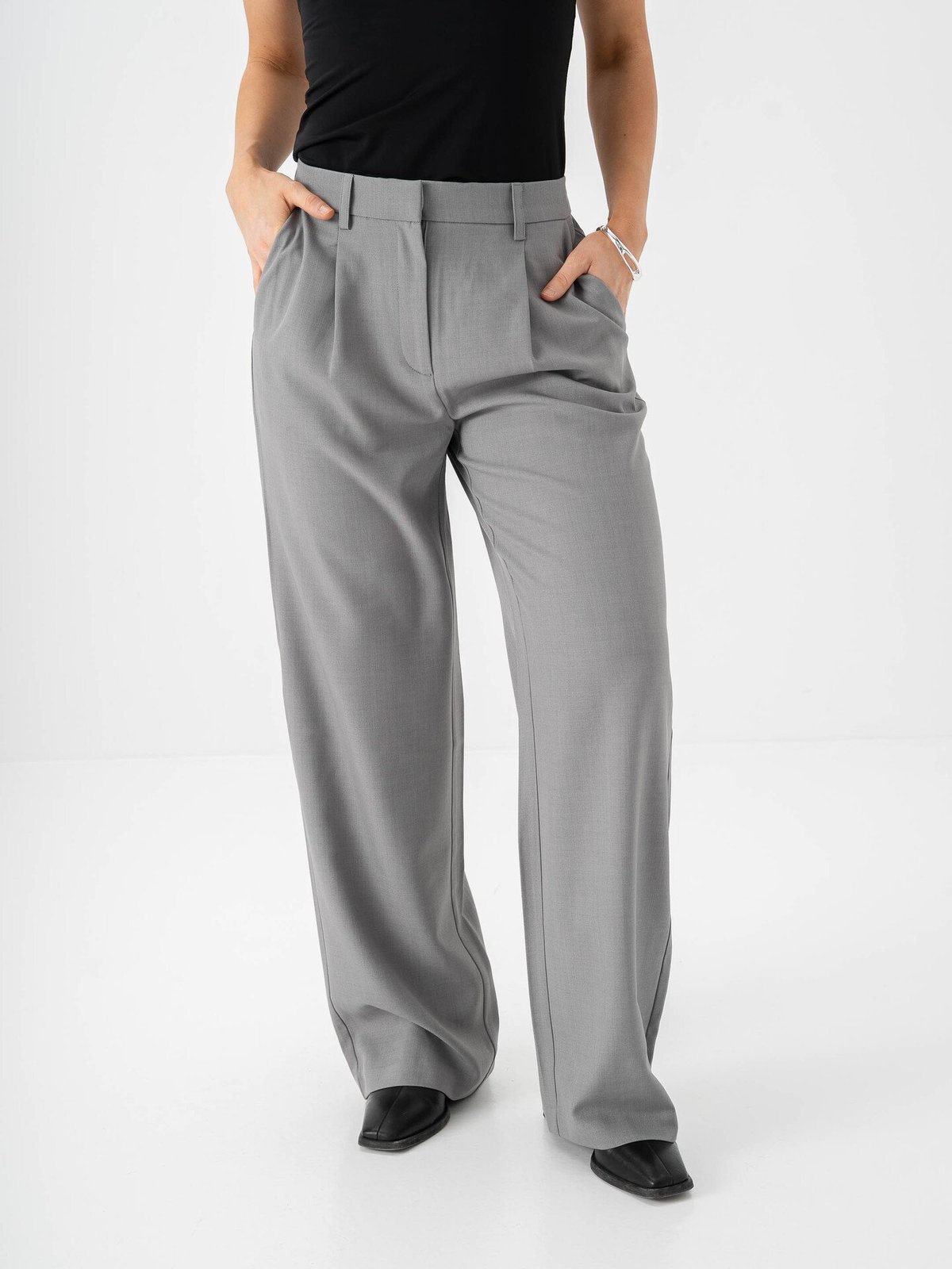Ichi Fava Wide Pants Grey