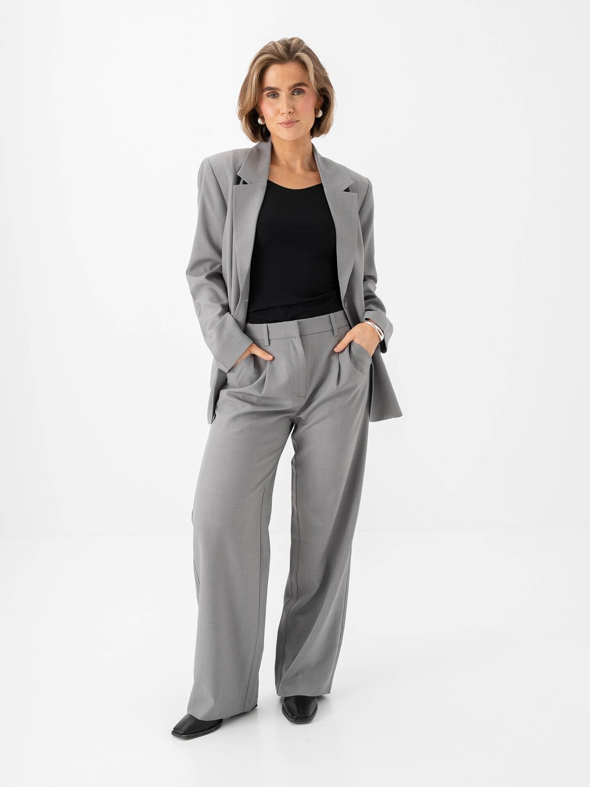 Ichi Fava Wide Pants Grey