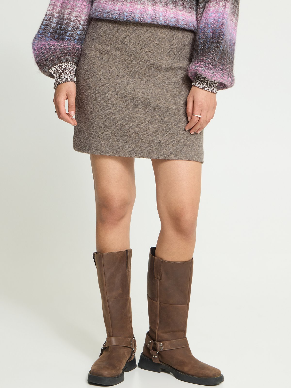 Ichi Wolca Skirt Greige Melange