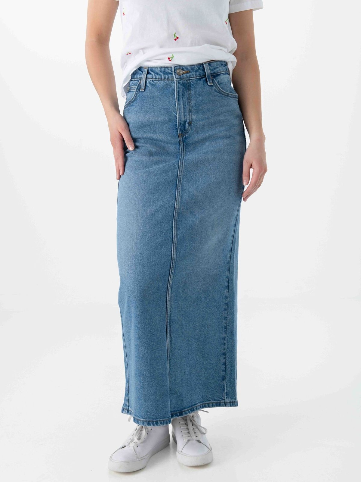 Lee Back Slit Maxi Skirt Tinted Blue