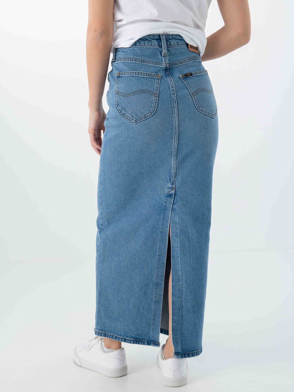 Lee Back Slit Maxi Skirt Tinted Blue