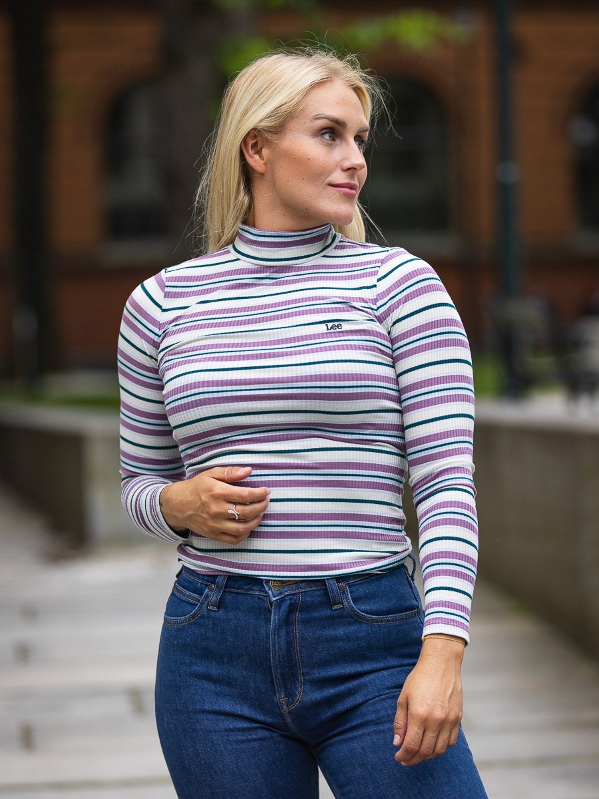 Lee Ribbed Long Sleeve High Neck Ecru