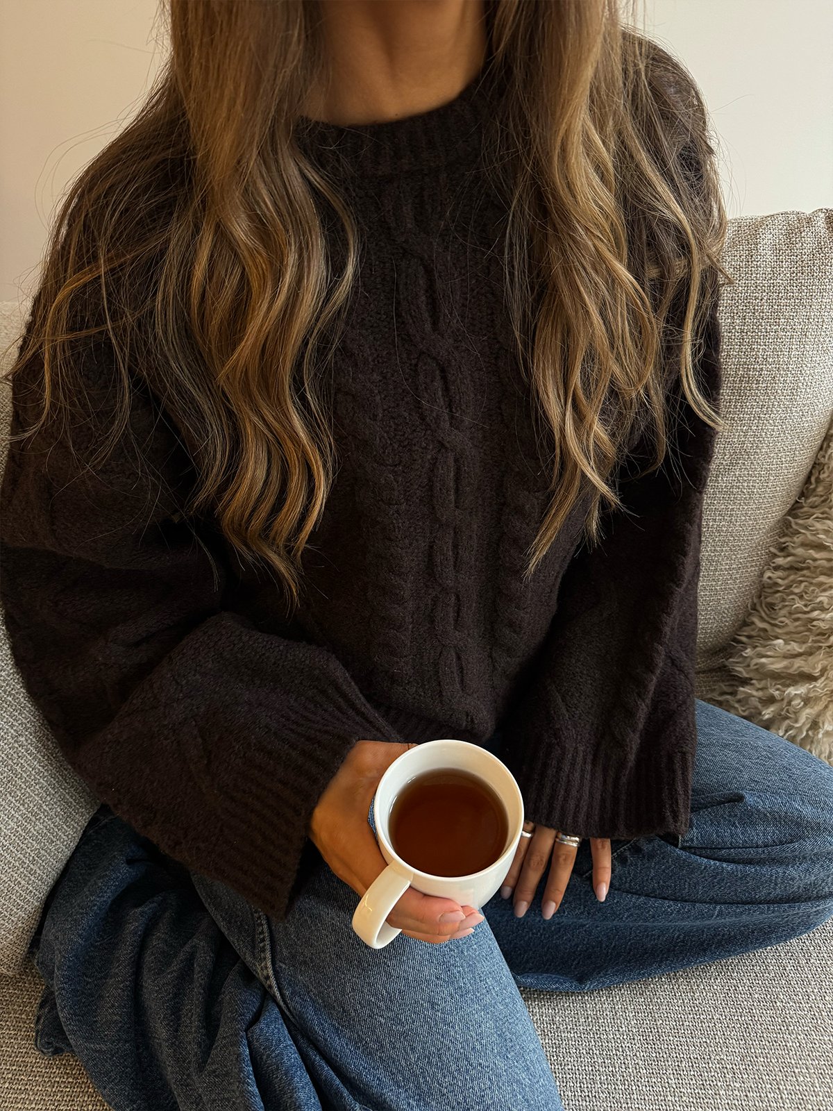 Løøv Magnolia Cable Sweater Dark Brown