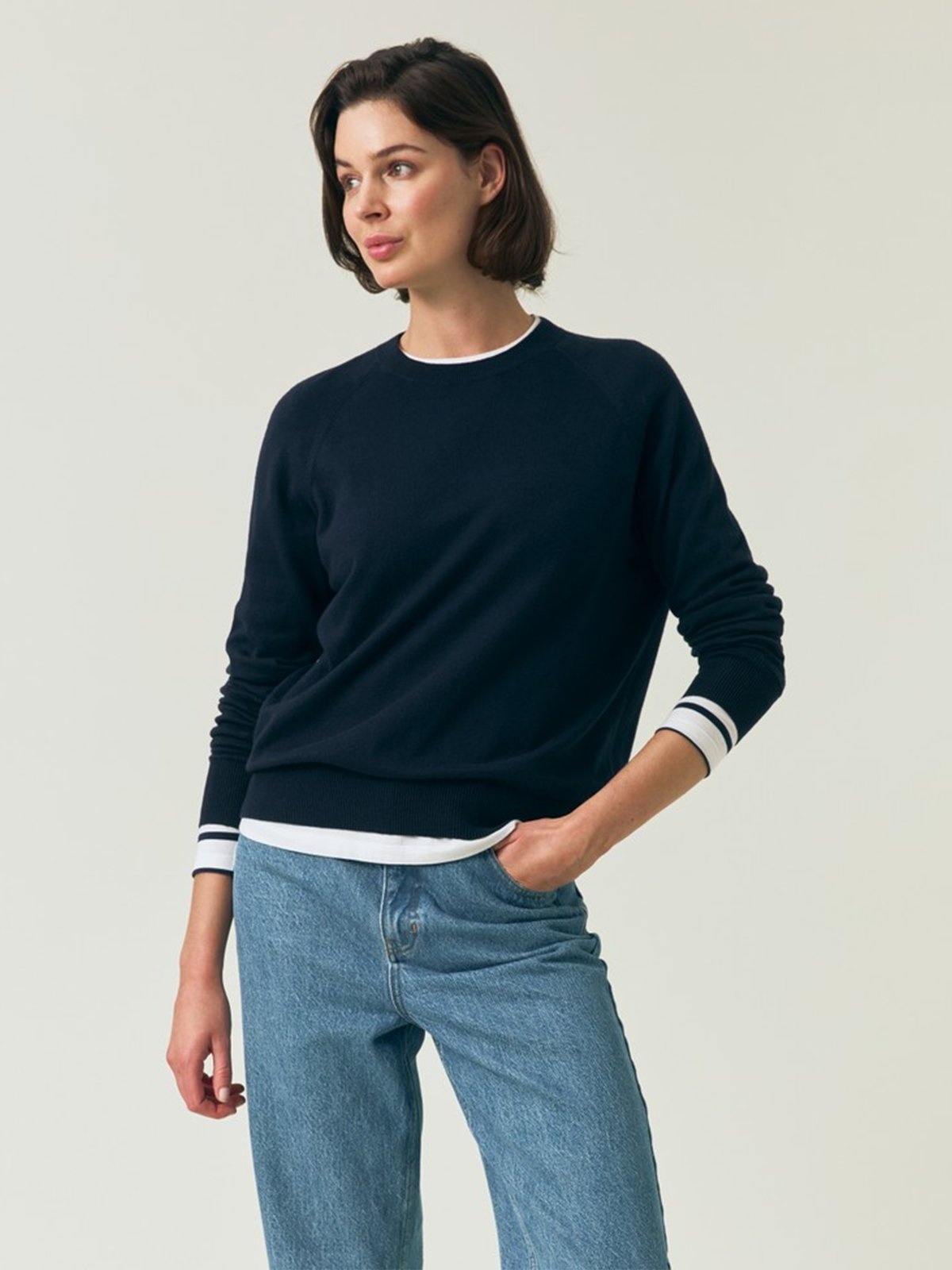 Lexington Freya Cotton/Cashmere Sweater Blå