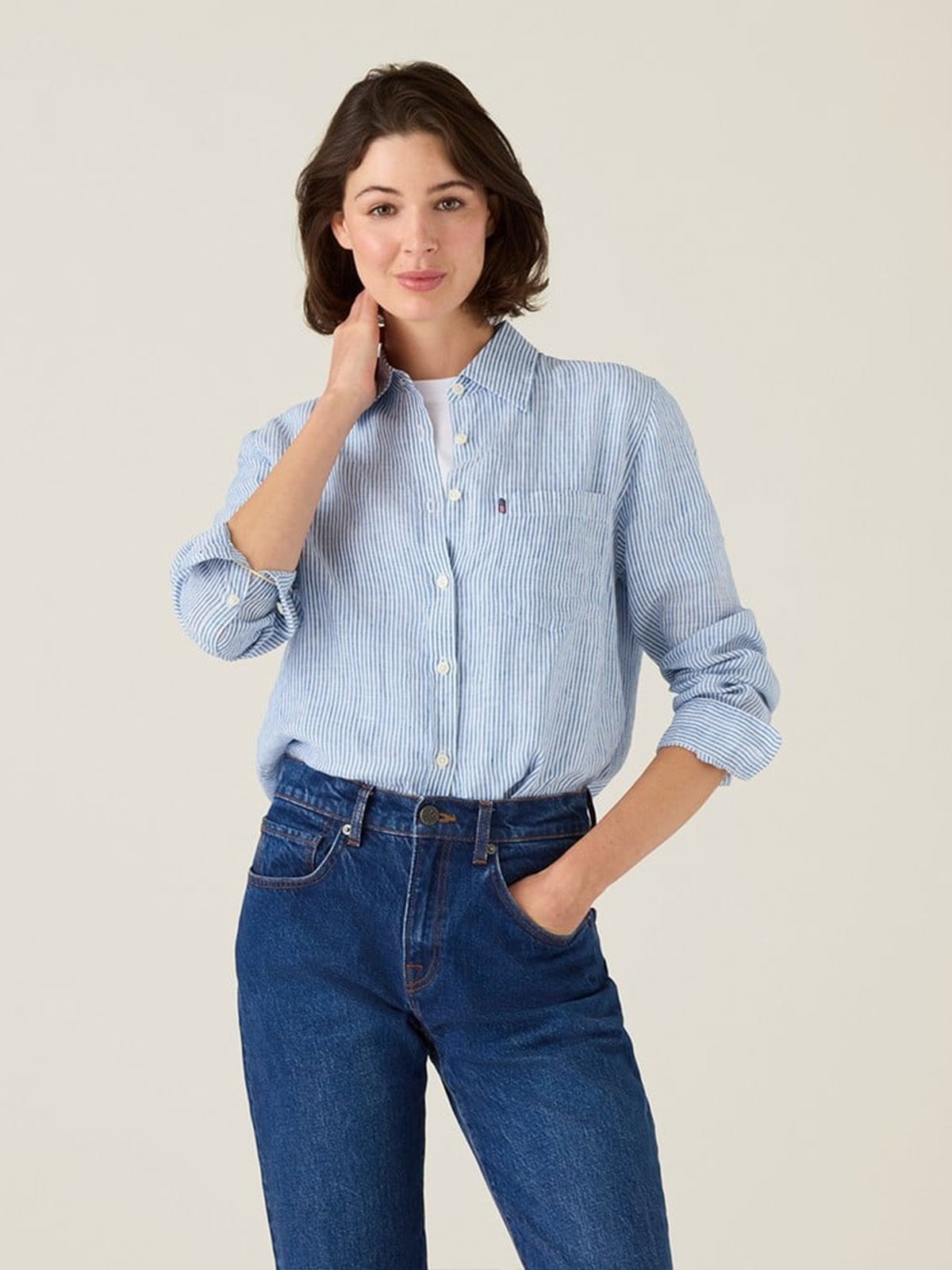 Lexington Classic Linen Shirt Blue / White stripe