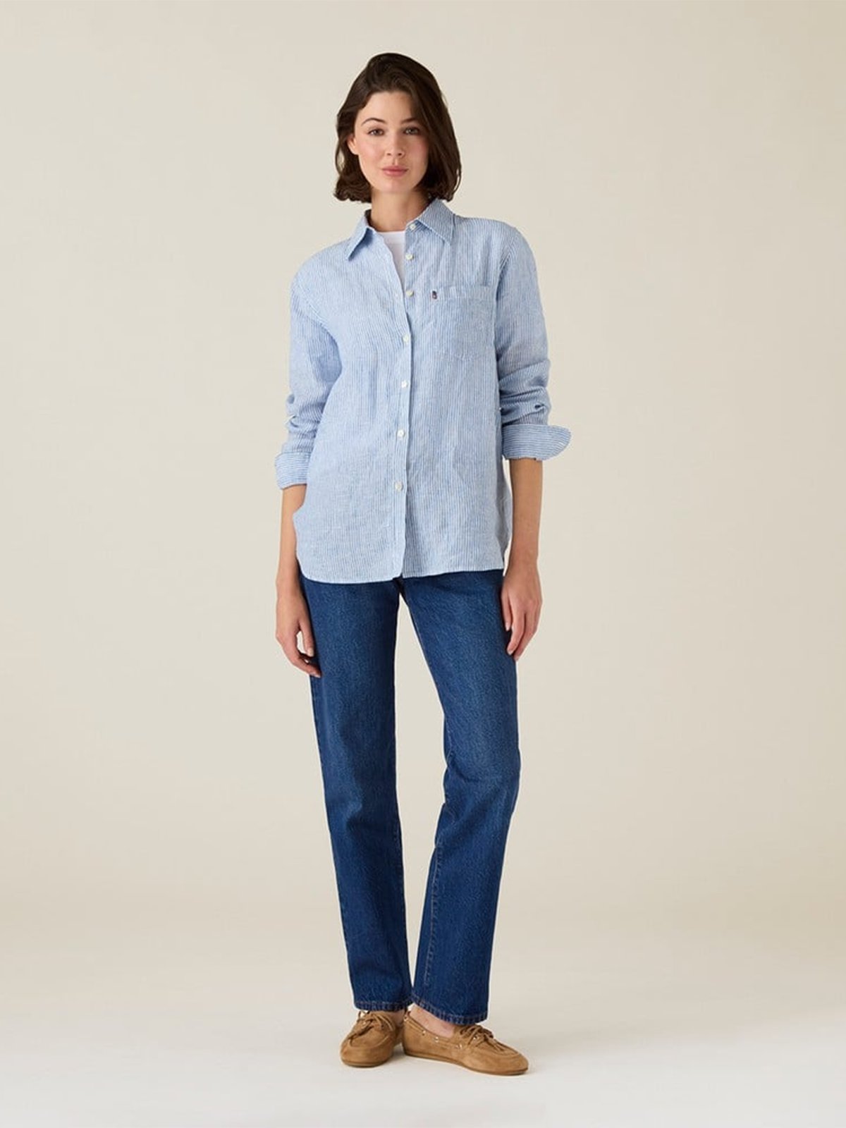 Lexington Classic Linen Shirt Blue / White stripe