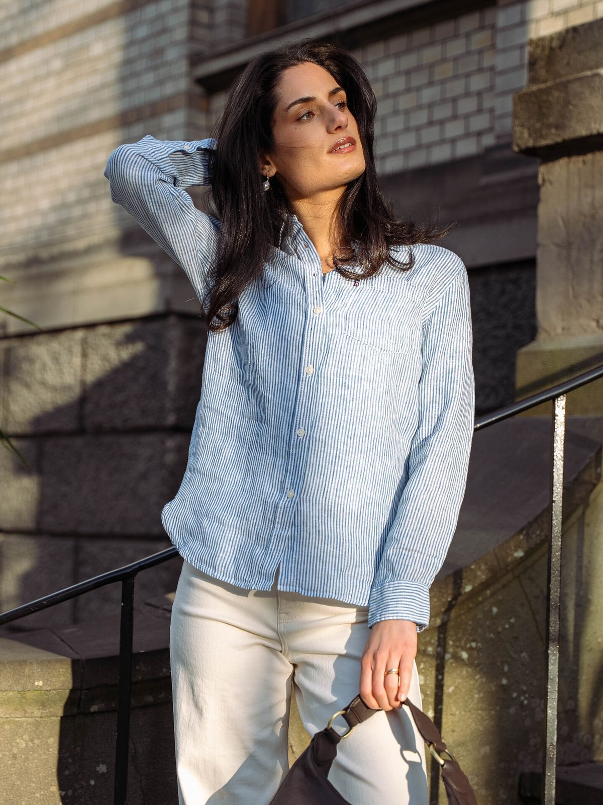Lexington Classic Linen Shirt Blue / White stripe