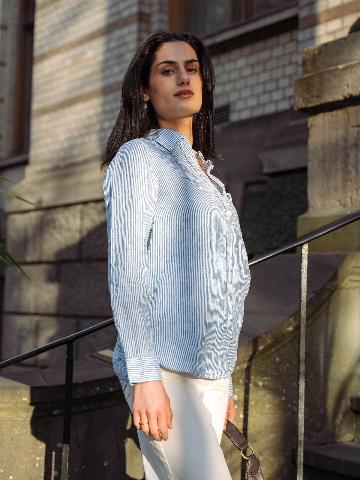 Lexington Classic Linen Shirt Blue / White stripe