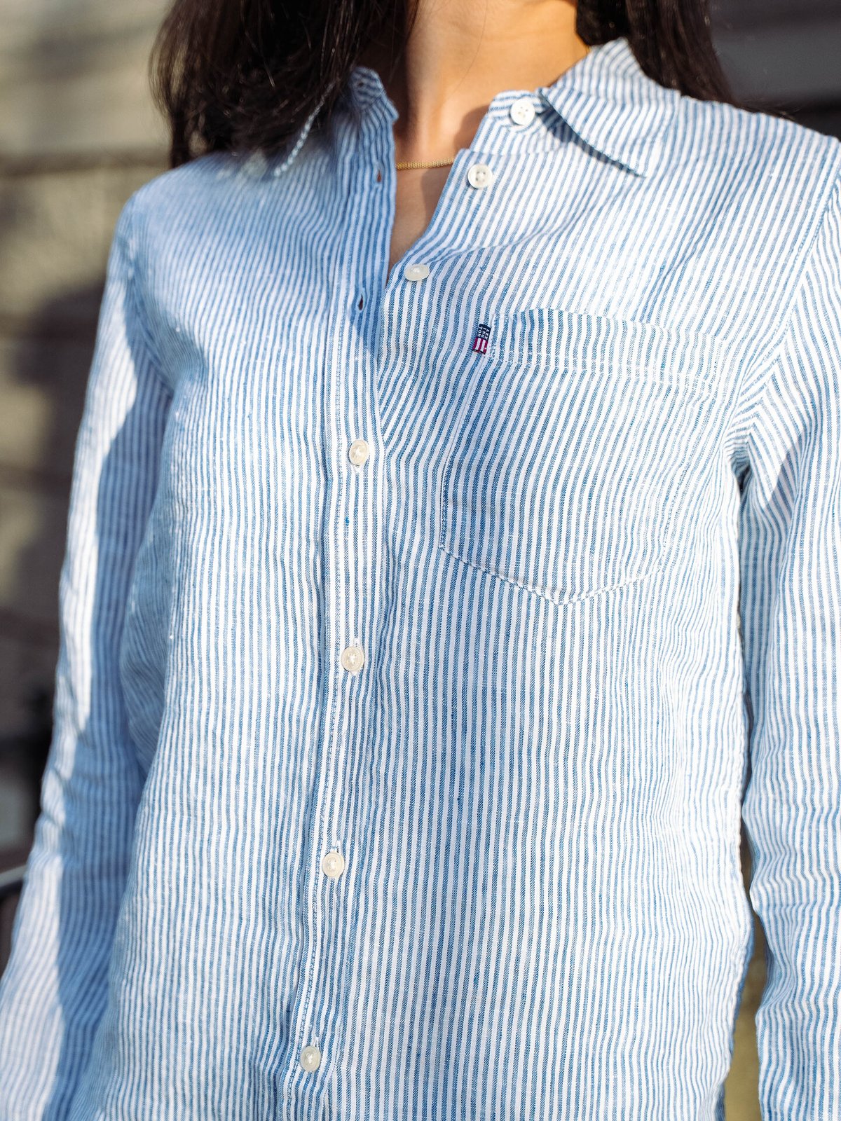 Lexington Classic Linen Shirt Blue / White stripe