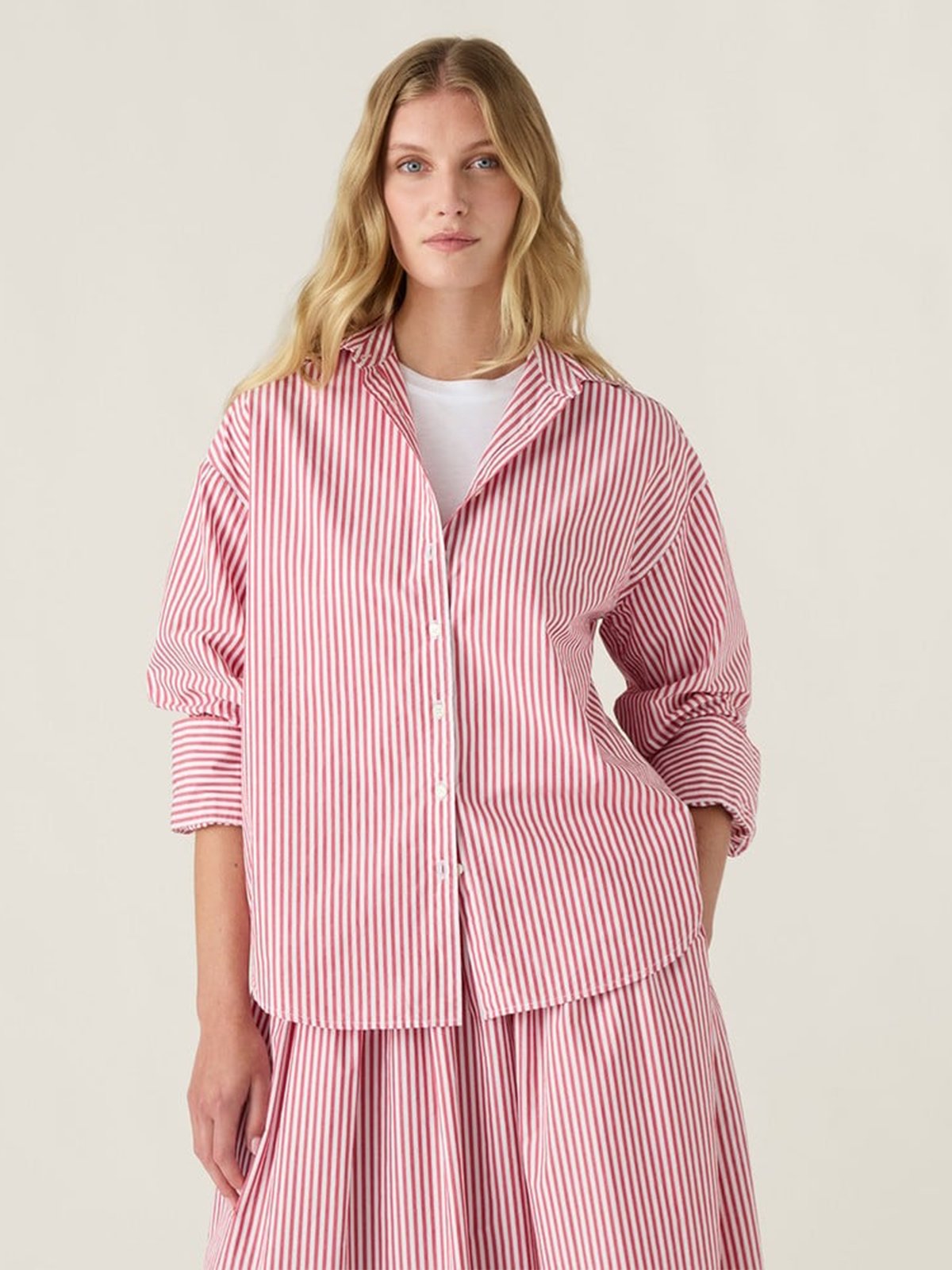 Lexington Casual Organic Cotton Poplin Shirt Rød / Hvit