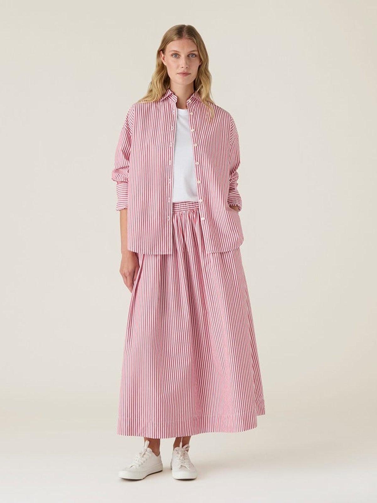 Lexington Casual Organic Cotton Poplin Shirt Rød / Hvit