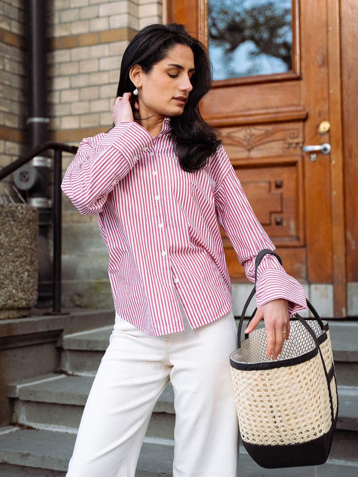 Lexington Casual Organic Cotton Poplin Shirt Rød / Hvit