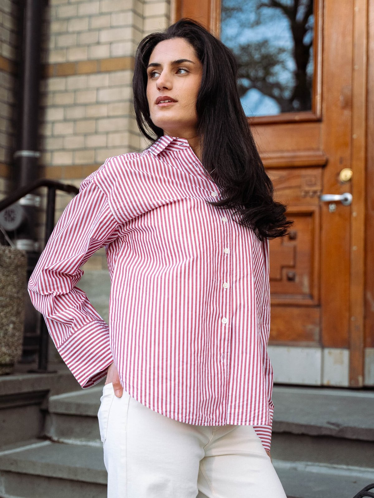 Lexington Casual Organic Cotton Poplin Shirt Rød / Hvit