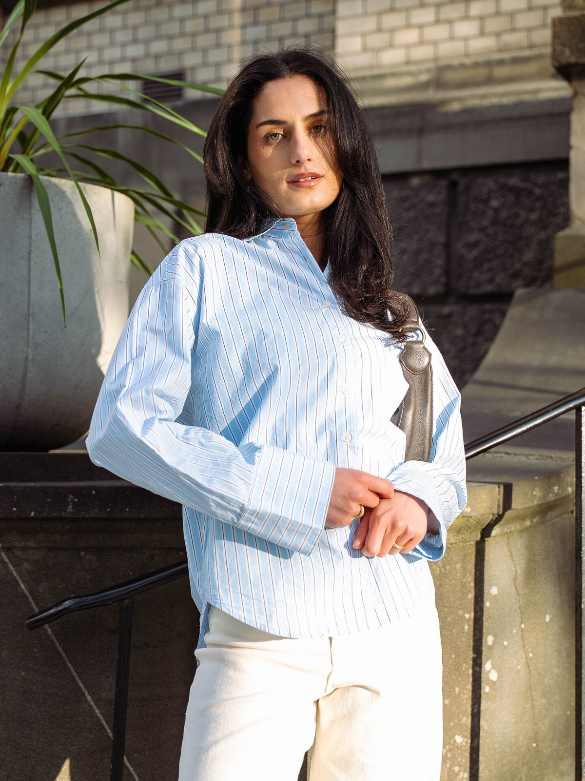 Lexington Casual Organic Cotton Poplin Shirt Blå multistripe