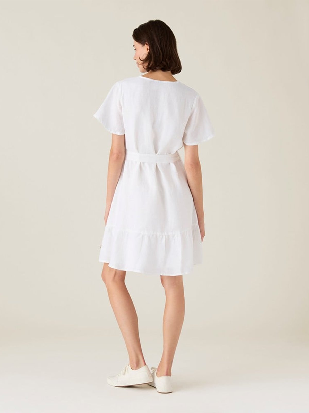 Lexington Belted Linen V-neck Dress White