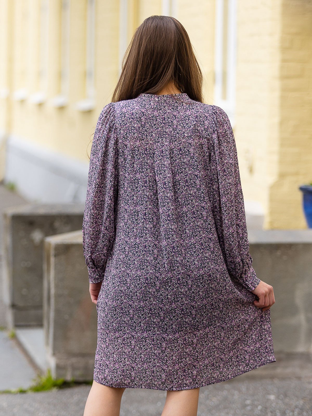 MSCH Copenhagen Hedda Rikkelie Long Sleeve Shirt Dress All Over Print Blue Nights FLW