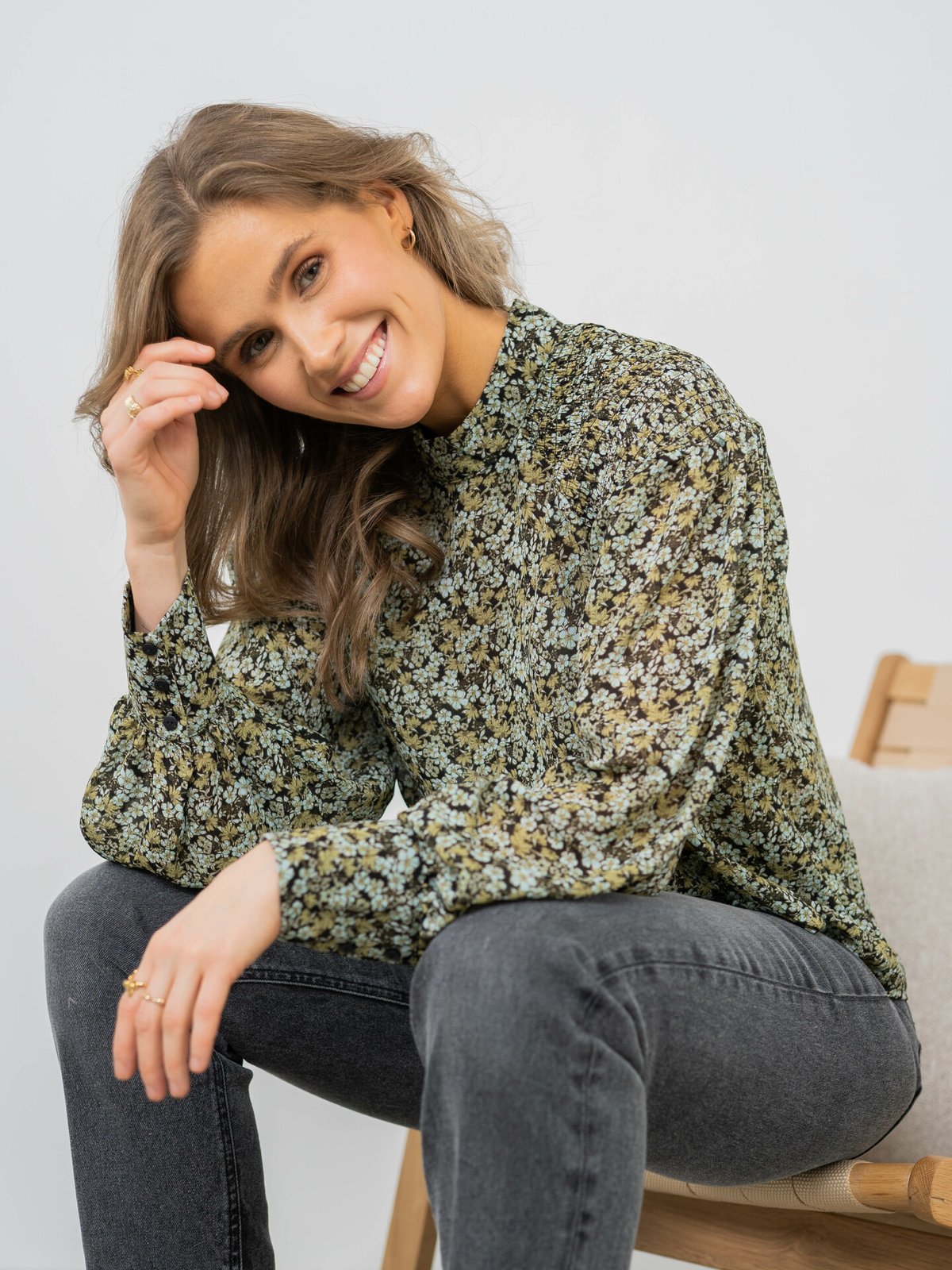 MSCH Copenhagen Jamela Rikkelie Topp All Over Print S Blue Flower