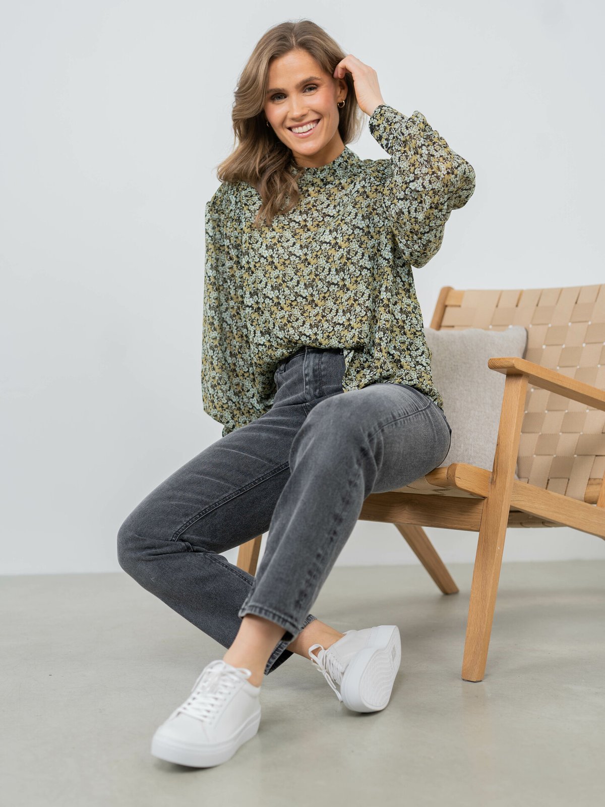 MSCH Copenhagen Jamela Rikkelie Topp All Over Print S Blue Flower