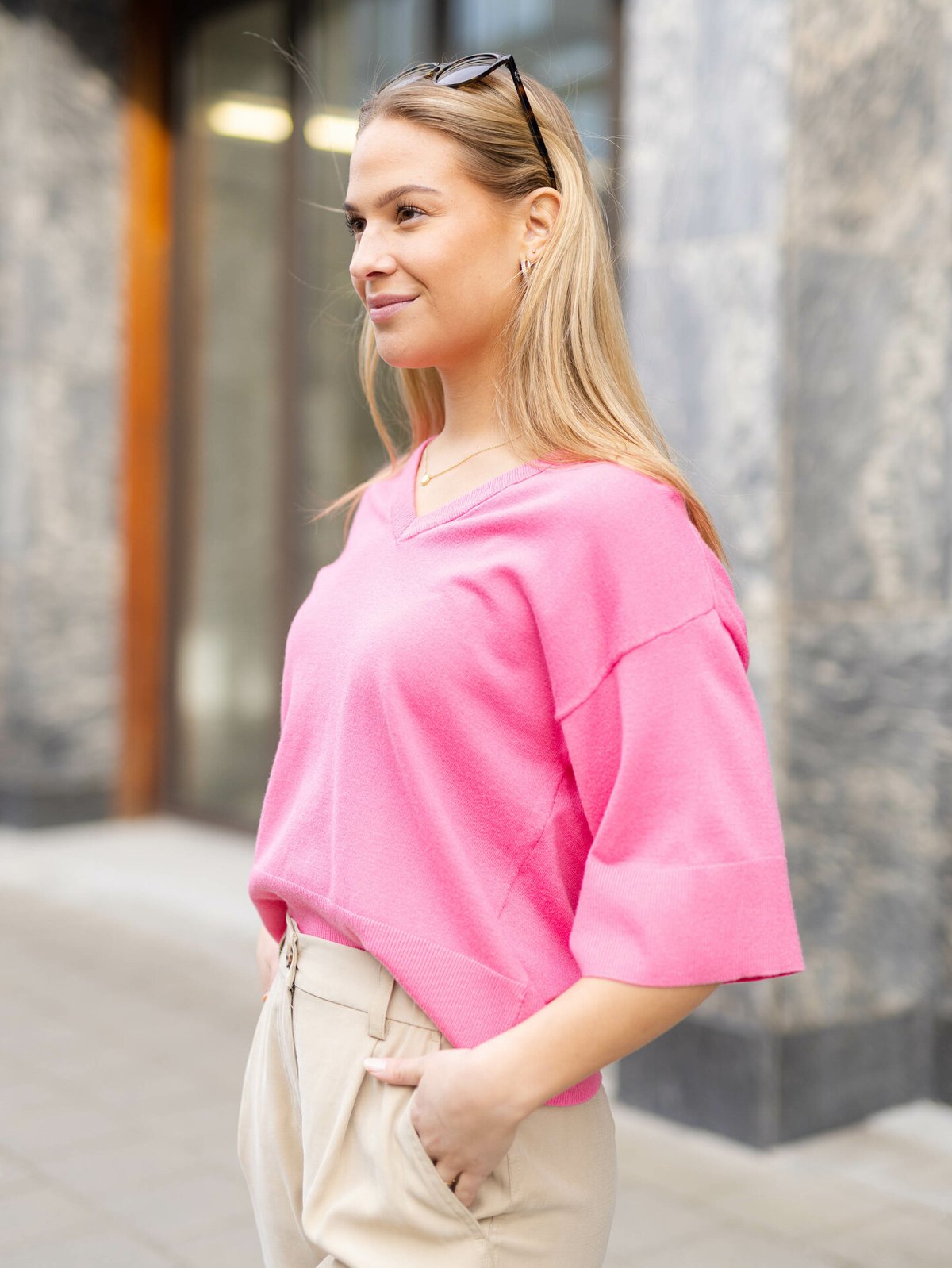 MSCH Copenhagen Eslina Rachelle 2/4 V-Neck Pullove Aurora Pink