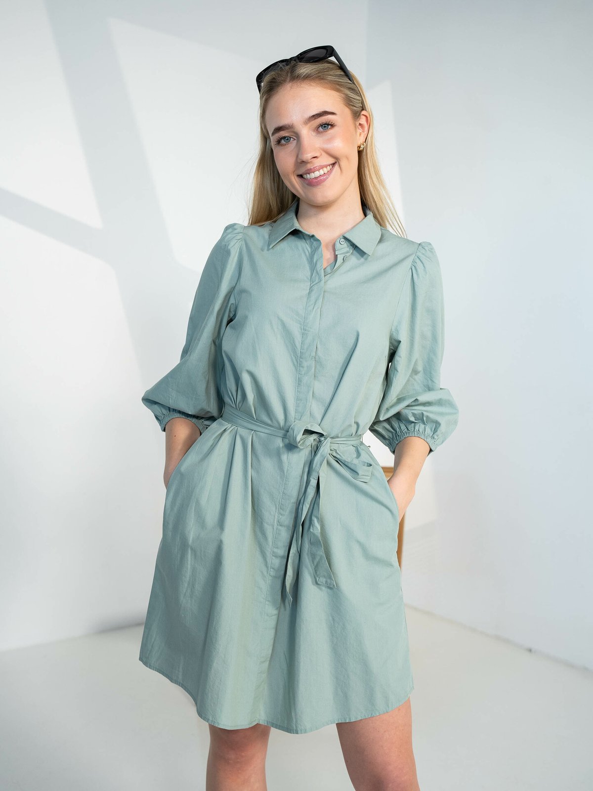 MSCH Copenhagen Cedrica Abiella 3/4 Shirt Dress Green Milieu