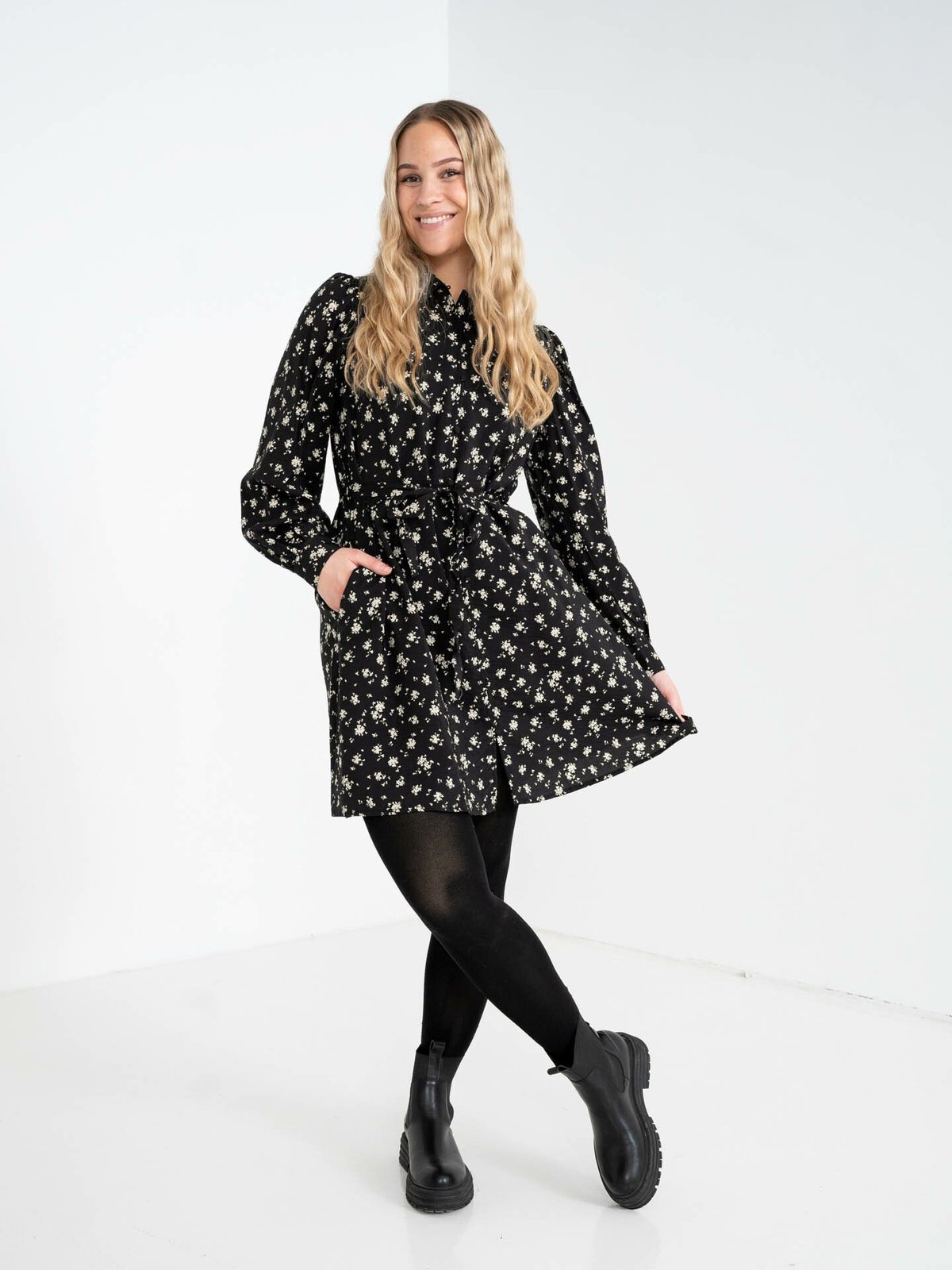 MSCH Copenhagen Nathasia Ladonna Shirt Dress Black Flower