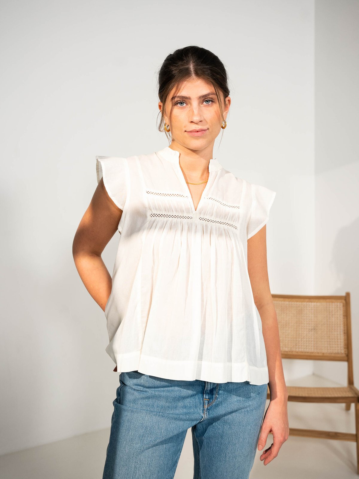 MSCH Copenhagen Eugenia Short Sleeve Top Bright White