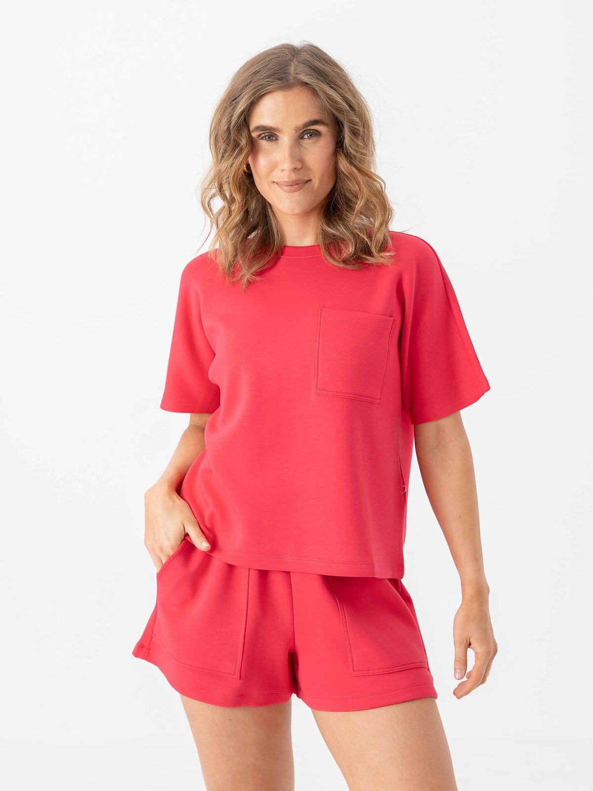 MSCH Copenhagen Harissa Ima Q Short Sleeve Sweatshirt Rose Red
