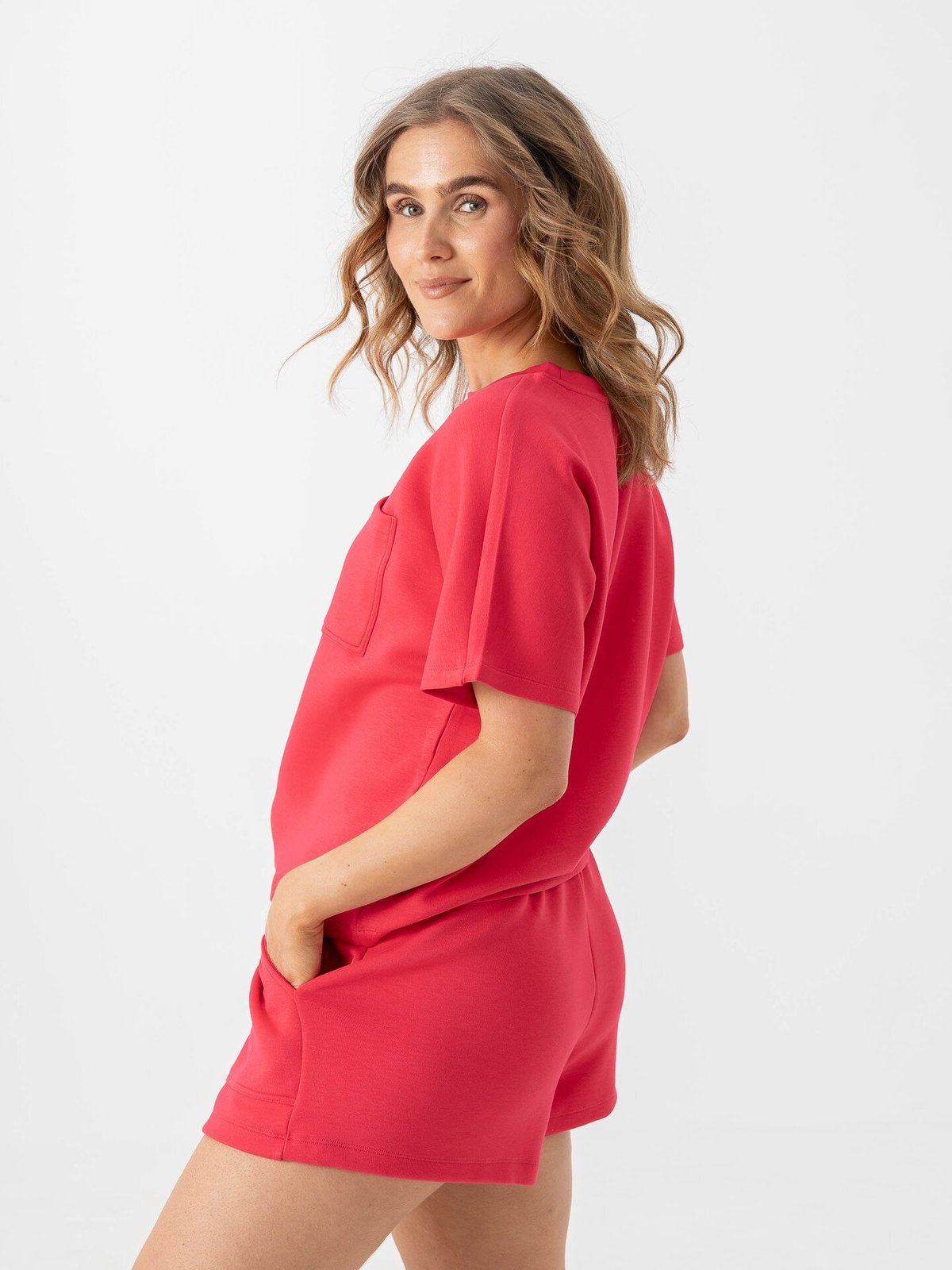 MSCH Copenhagen Harissa Ima Q Short Sleeve Sweatshirt Rose Red