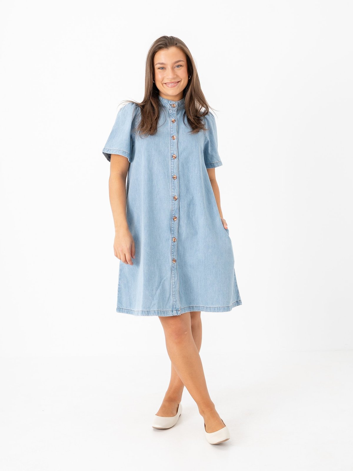 MSCH Copenhagen Jolene Elena 2/4 Shirt Dress Light Blue Wash
