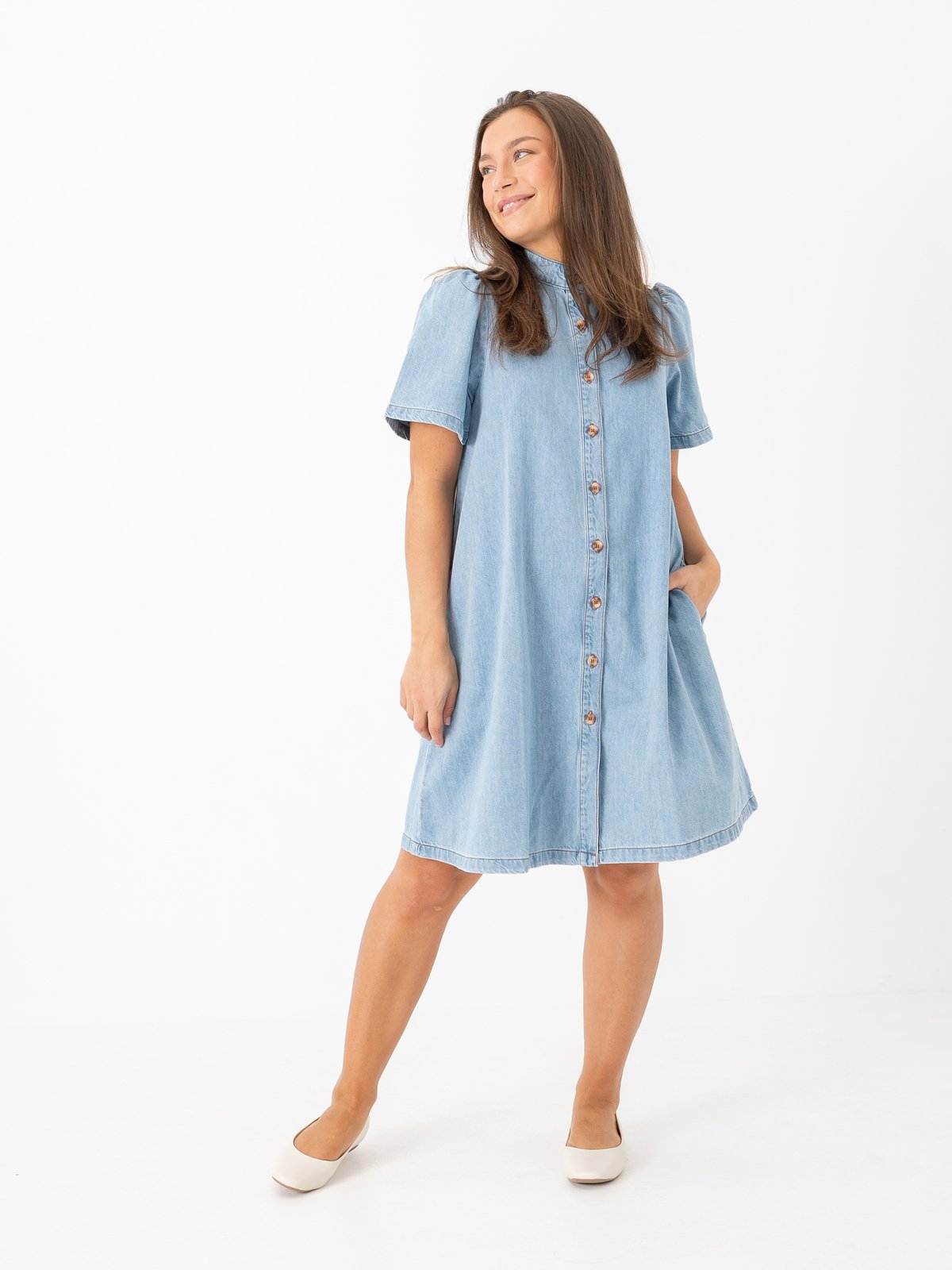 MSCH Copenhagen Jolene Elena 2/4 Shirt Dress Light Blue Wash