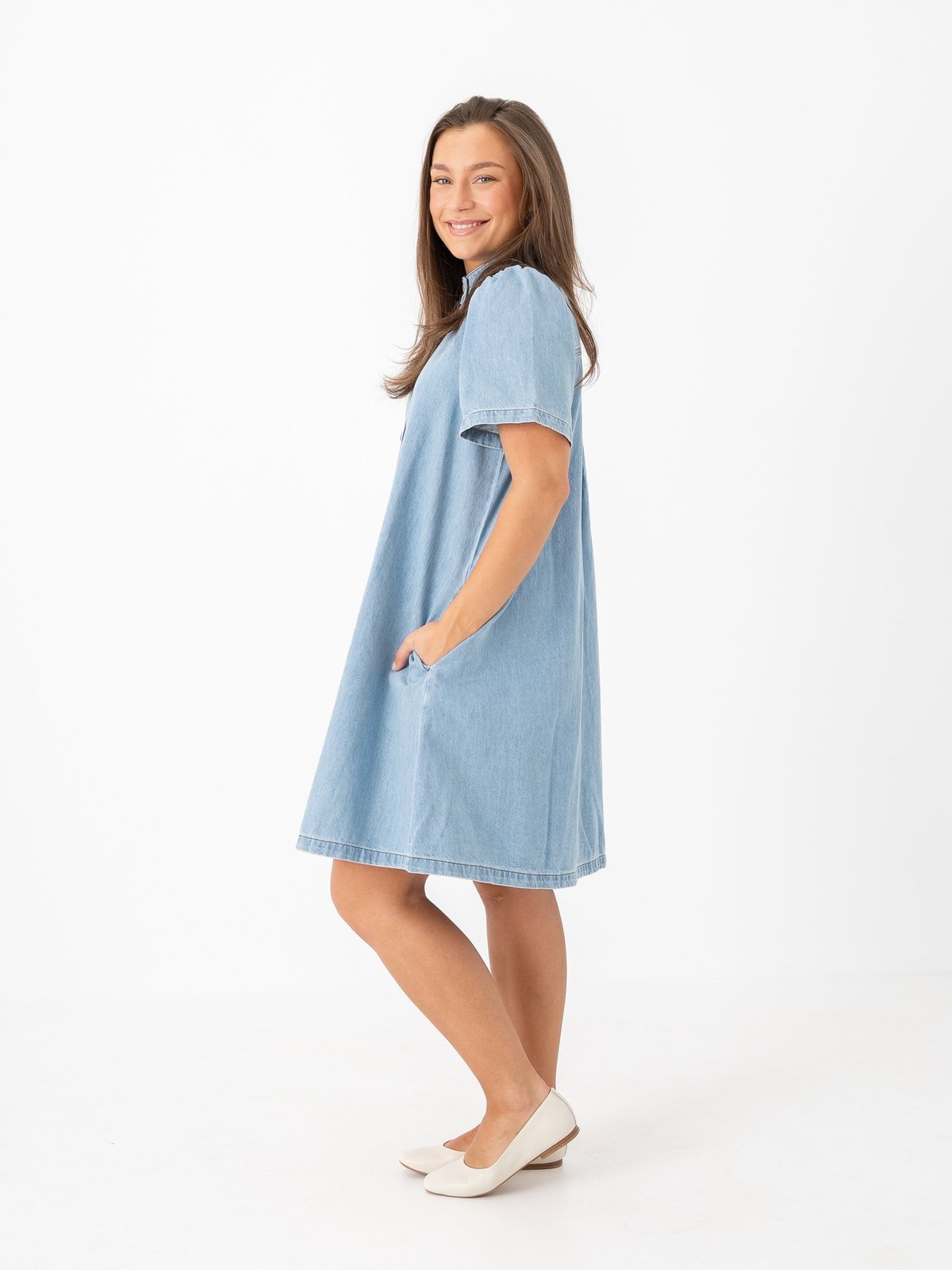 MSCH Copenhagen Jolene Elena 2/4 Shirt Dress Light Blue Wash