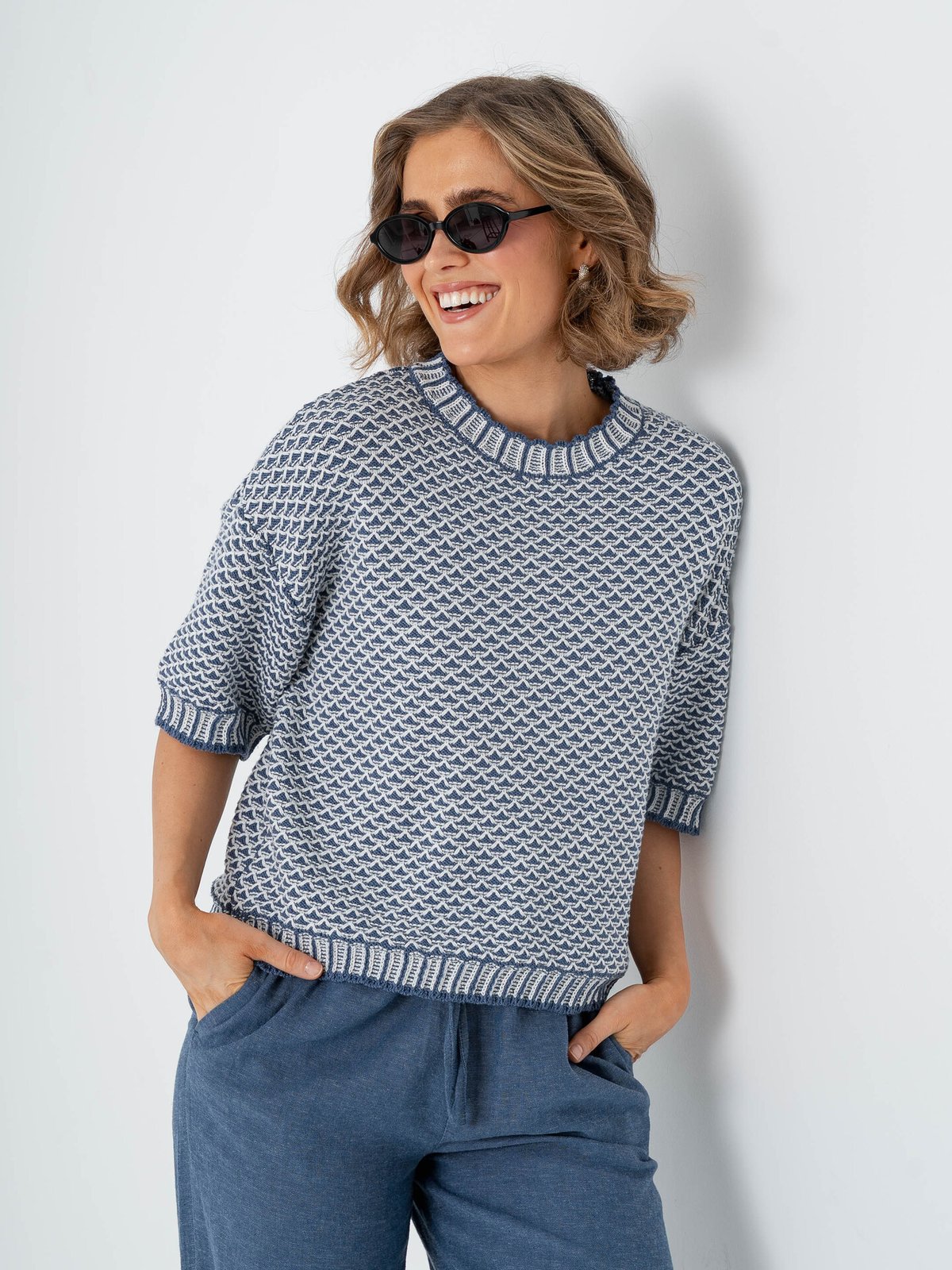 MSCH Copenhagen Catina Pilla 2/4 Pullover V Indigo / Egret