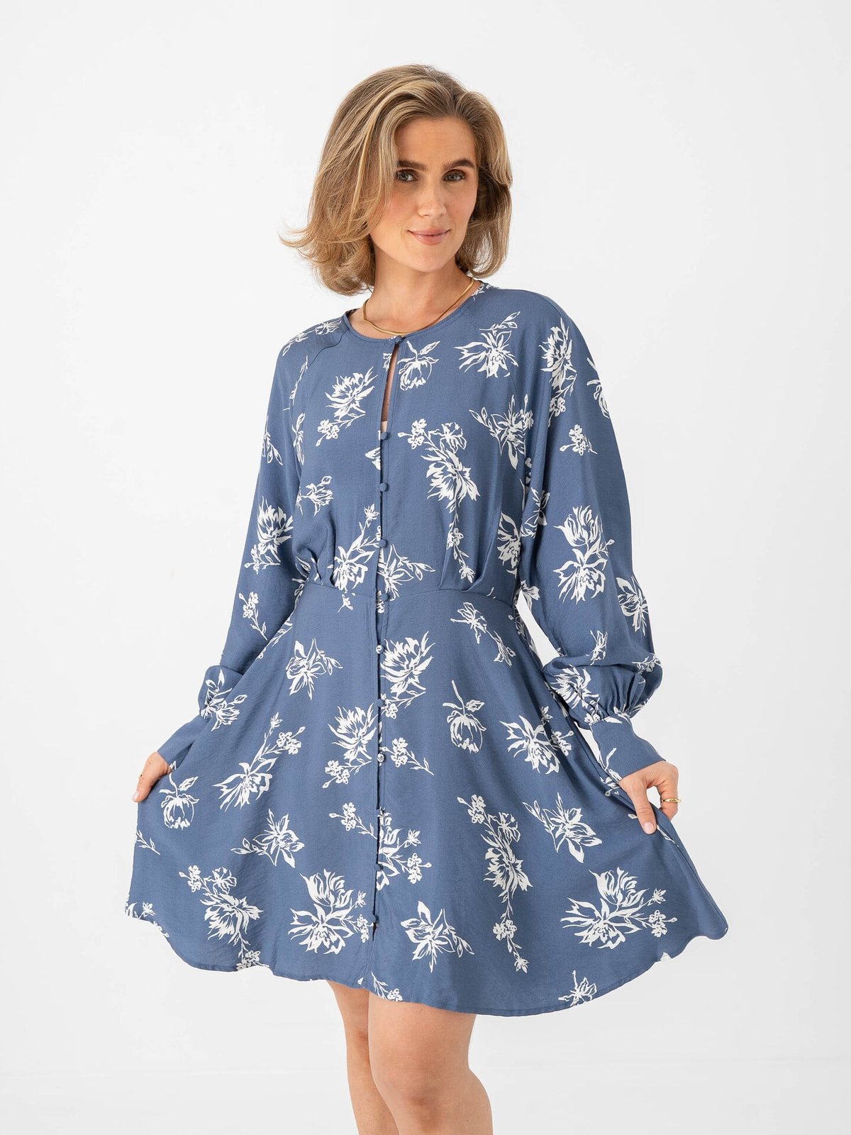 MSCH Copenhagen Andena Amabella Shirt Dress V Indigo Flower