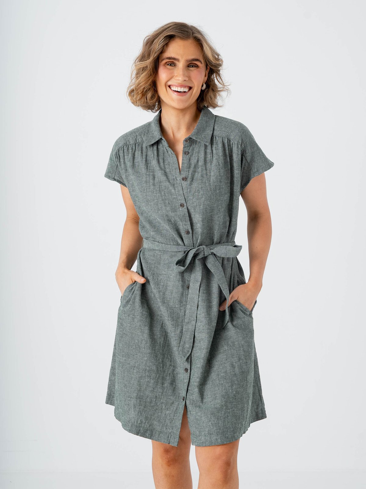 MSCH Copenhagen Viana Ginia Short Sleeve Shirt Dress Laurel W Melange