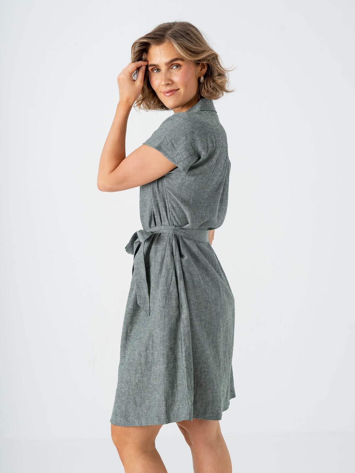 MSCH Copenhagen Viana Ginia Short Sleeve Shirt Dress Laurel W Melange