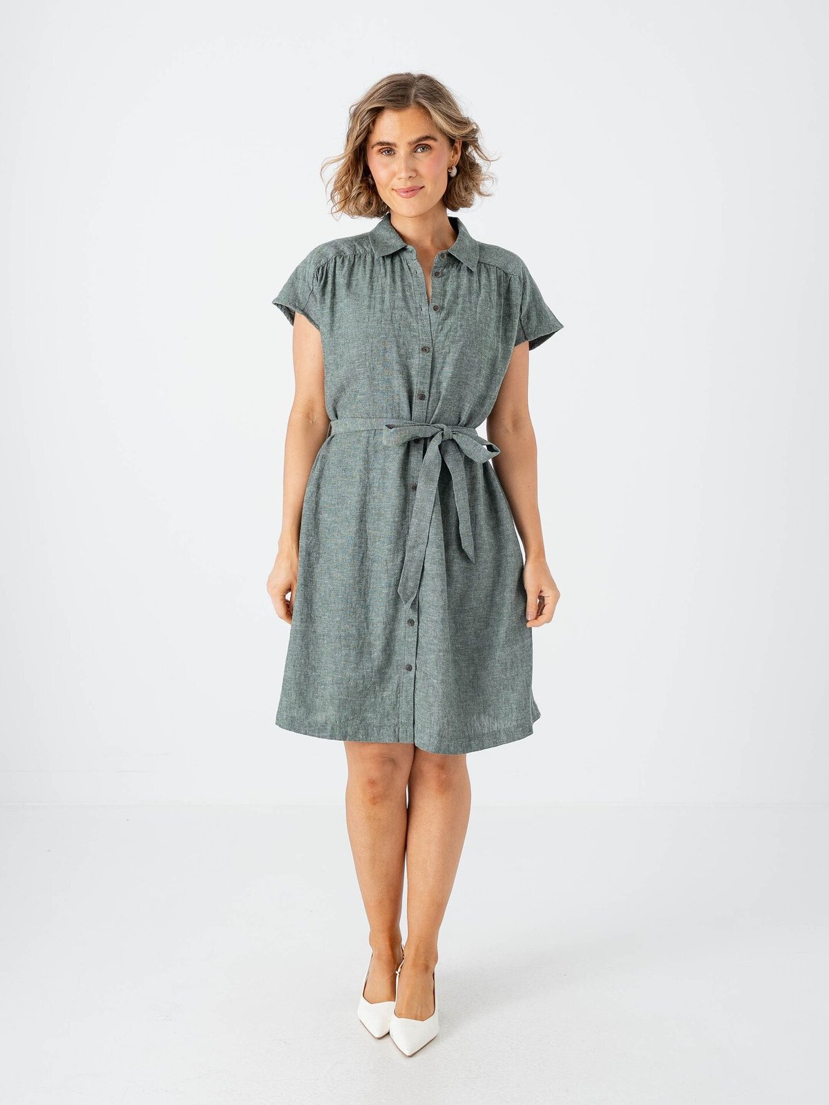 MSCH Copenhagen Viana Ginia Short Sleeve Shirt Dress Laurel W Melange