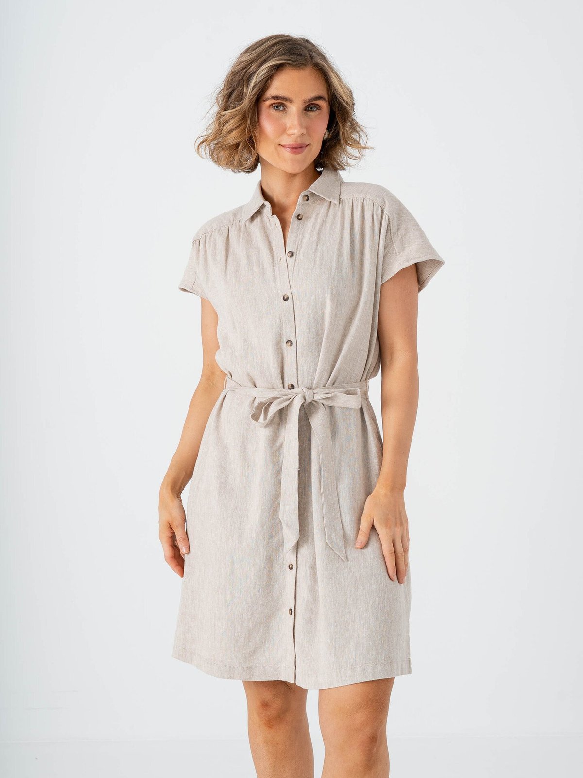 MSCH Copenhagen Viana Ginia Short Sleeve Shirt Dress Sand Melange