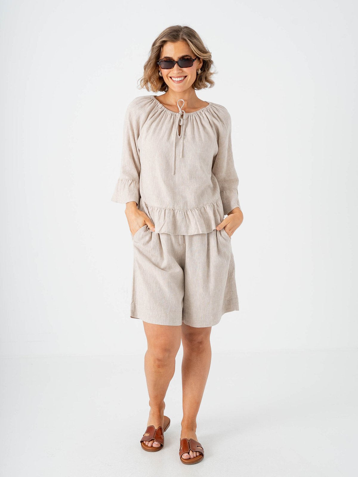 MSCH Copenhagen Viana Ginia High Waist Shorts Sand Melange