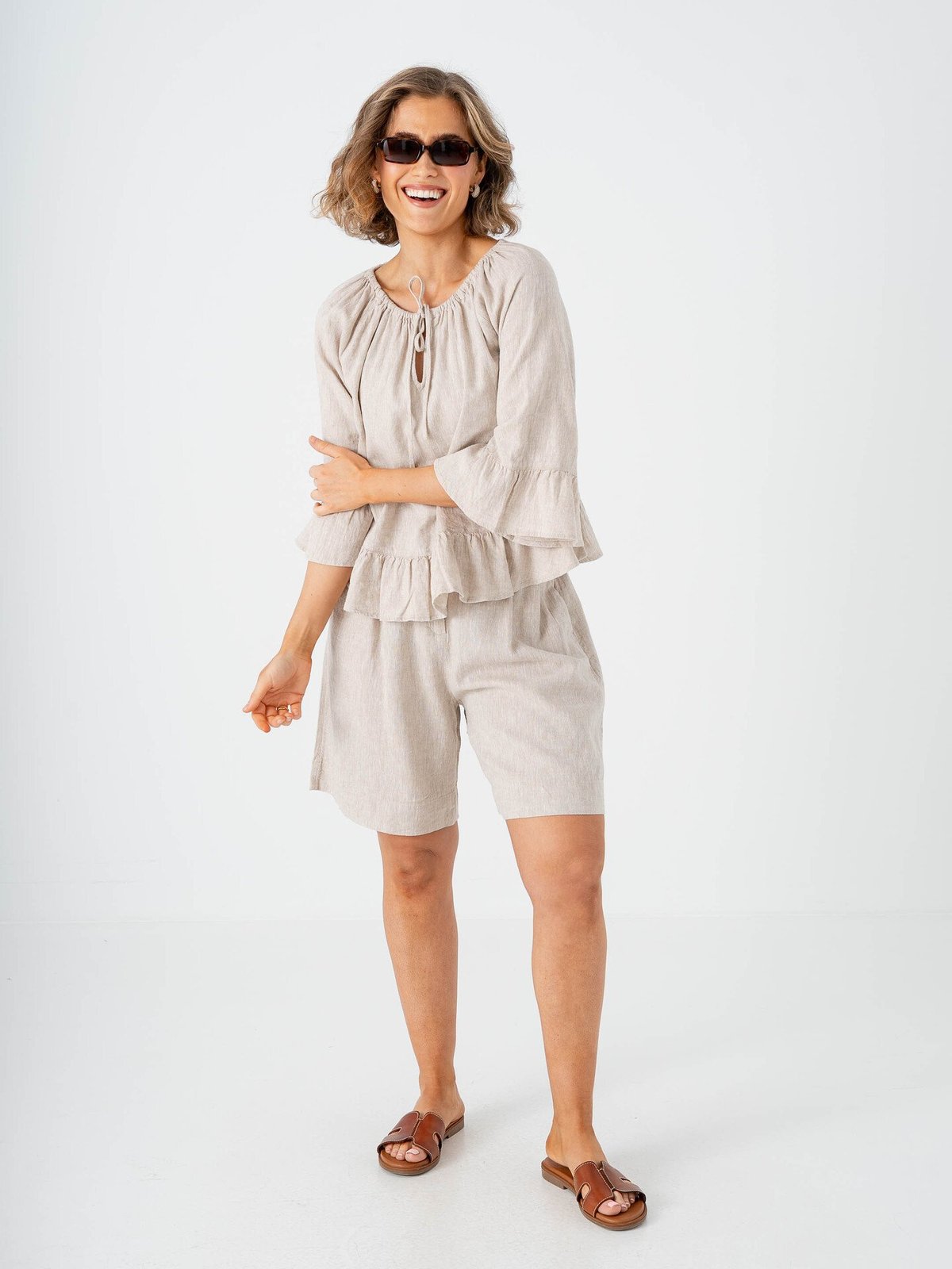 MSCH Copenhagen Viana Ginia High Waist Shorts Sand Melange