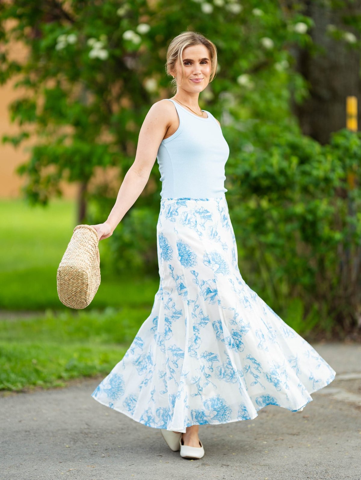 MSCH Copenhagen Evangelia High Waist Skirt M Blue Flower
