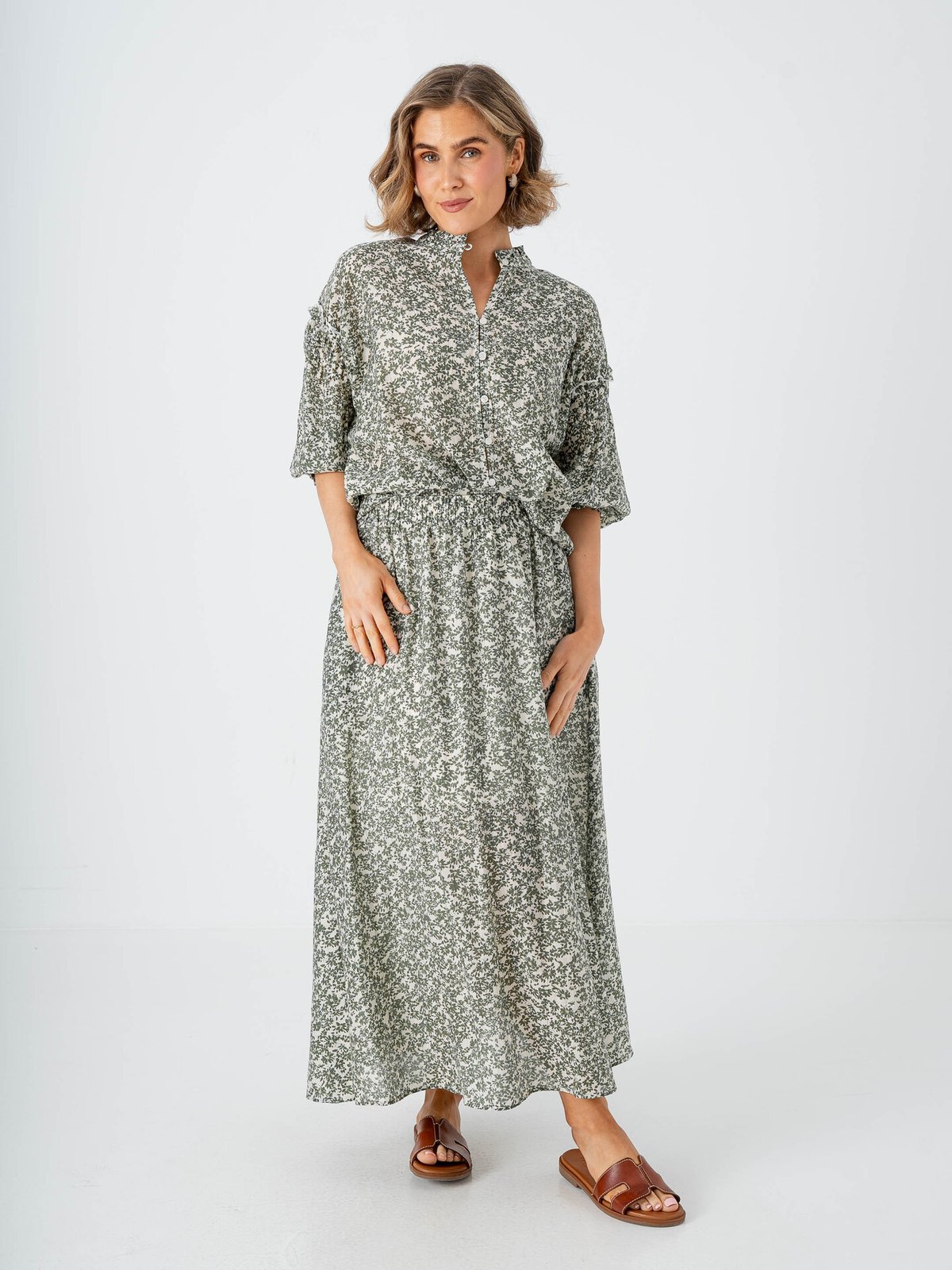 MSCH Copenhagen Seraphina High Waist Long Skirt Egret Flower