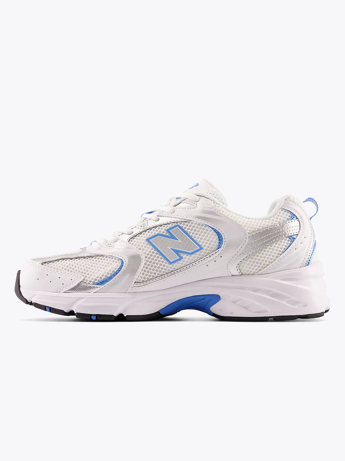 New Balance MR 530 White with silver metallic and sky blue