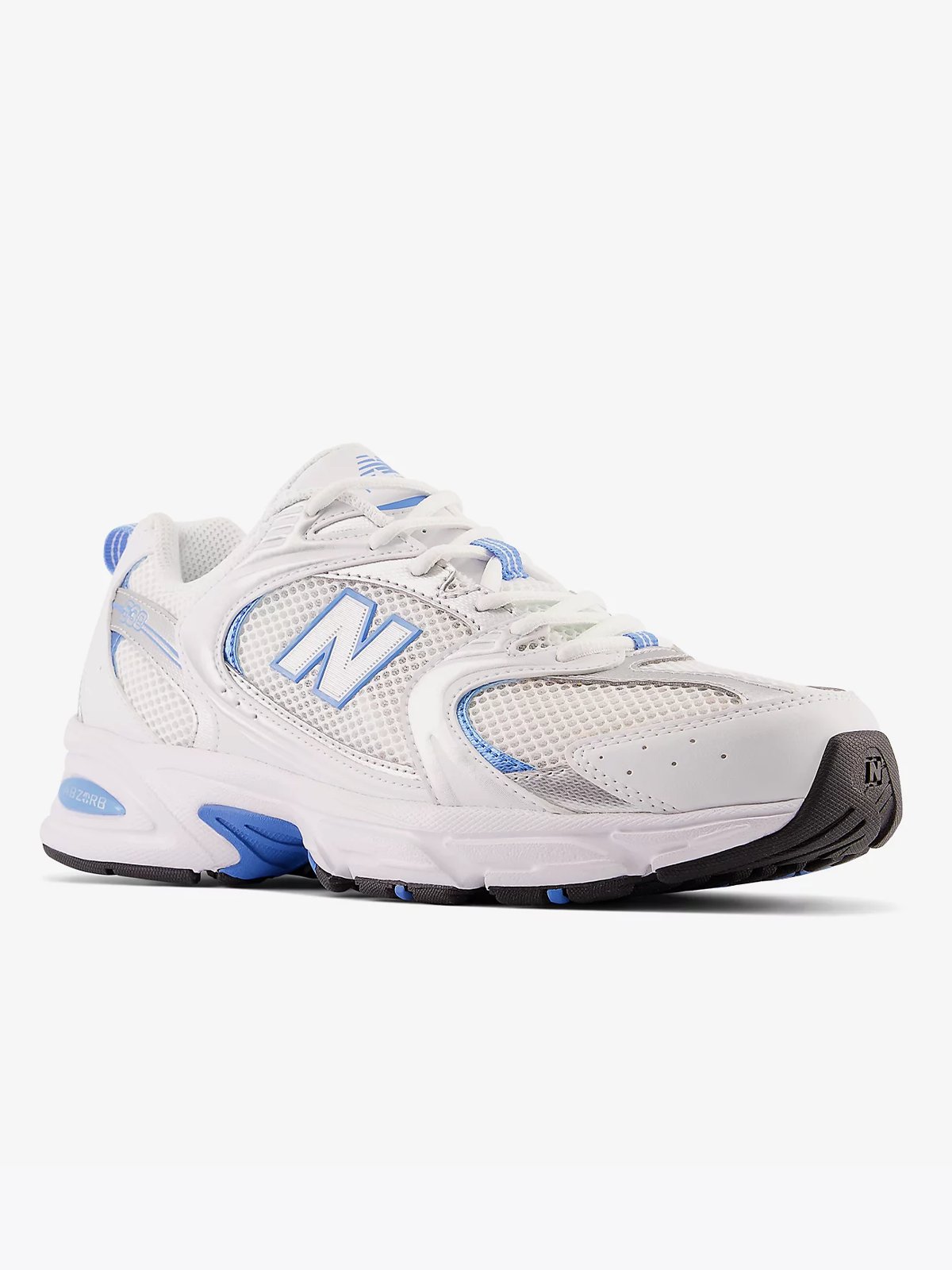 New Balance MR 530 White with silver metallic and sky blue
