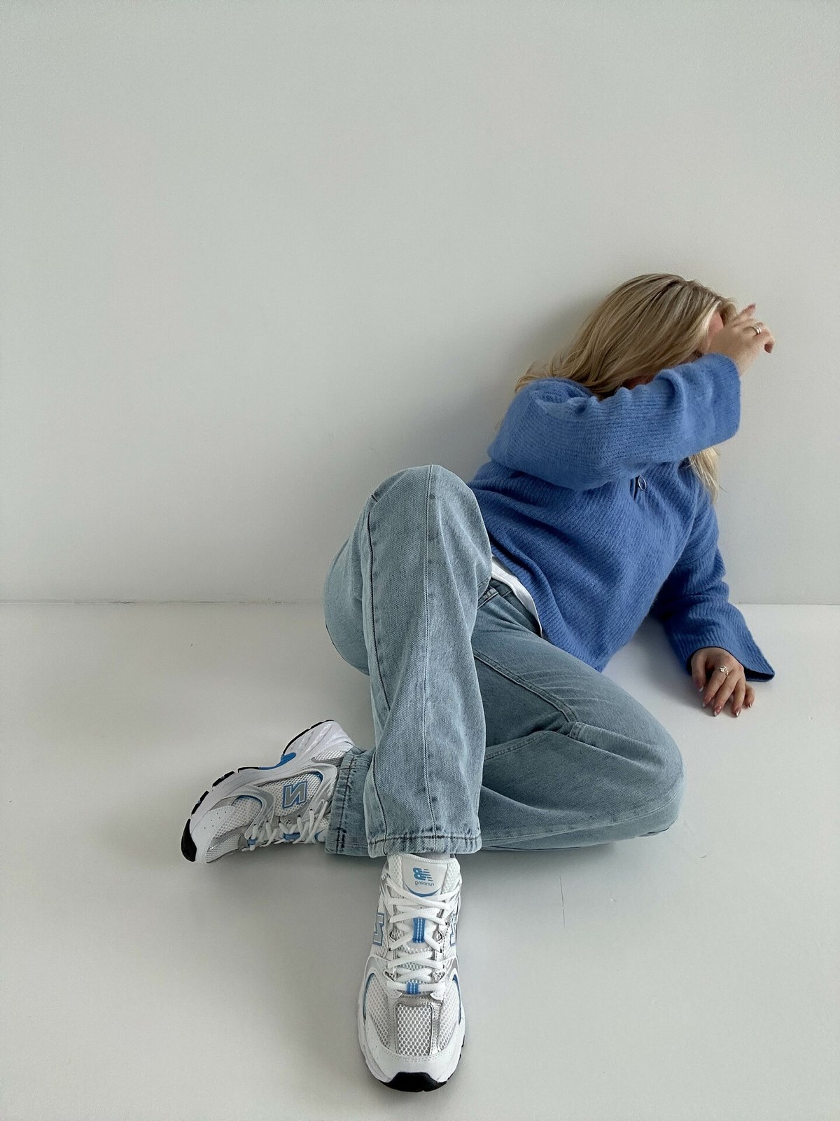 New Balance MR 530 White with silver metallic and sky blue