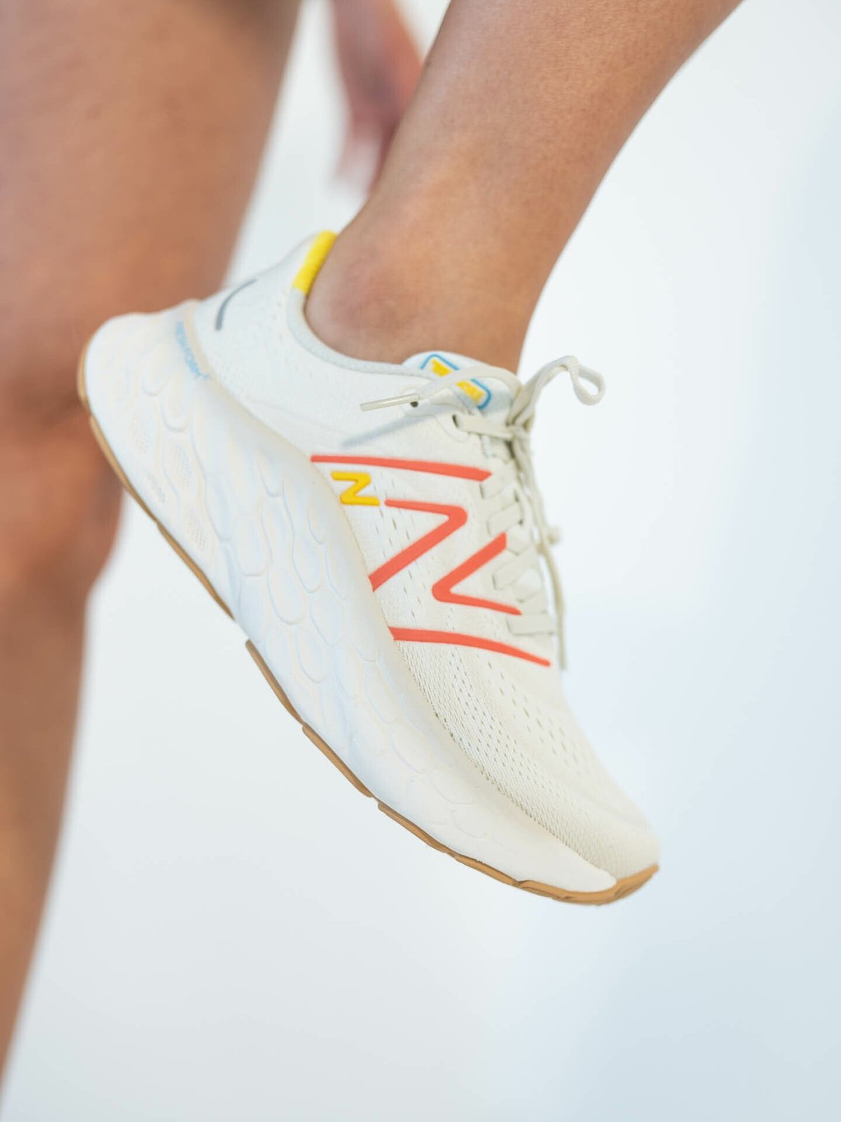 New Balance Fresh Foam More Sea salt with gulf red and lemon zest